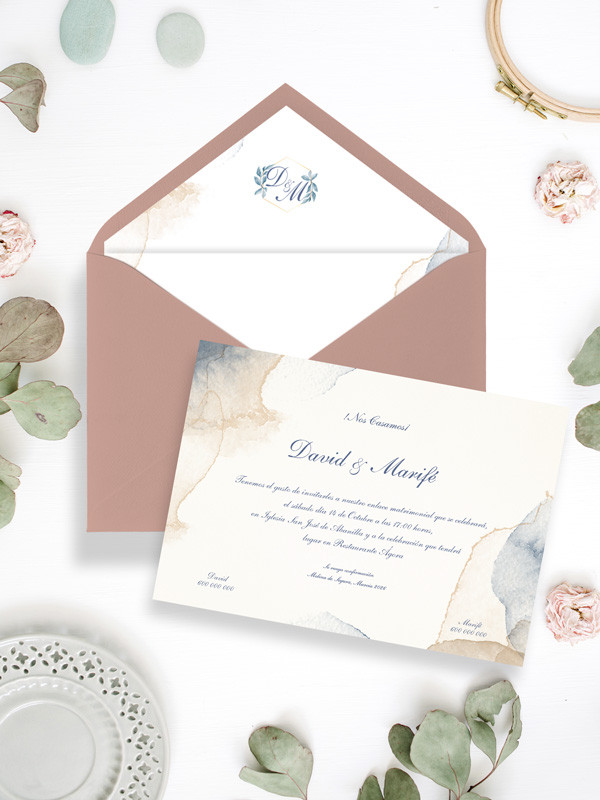 Invitación de boda elegante estilo acuarela