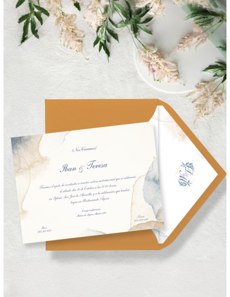 Invitación de boda con sobre estilo acuarela