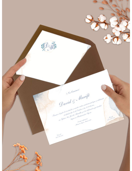 Invitación de boda elegante estilo acuarela con sobre