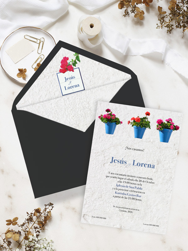 Invitaciones de boda patios de córdoba con sobres