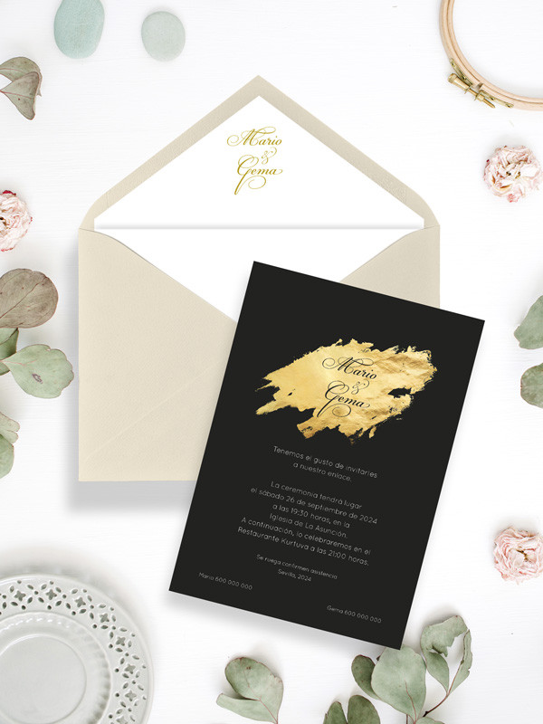 Invitaciones boda originales dorado oro