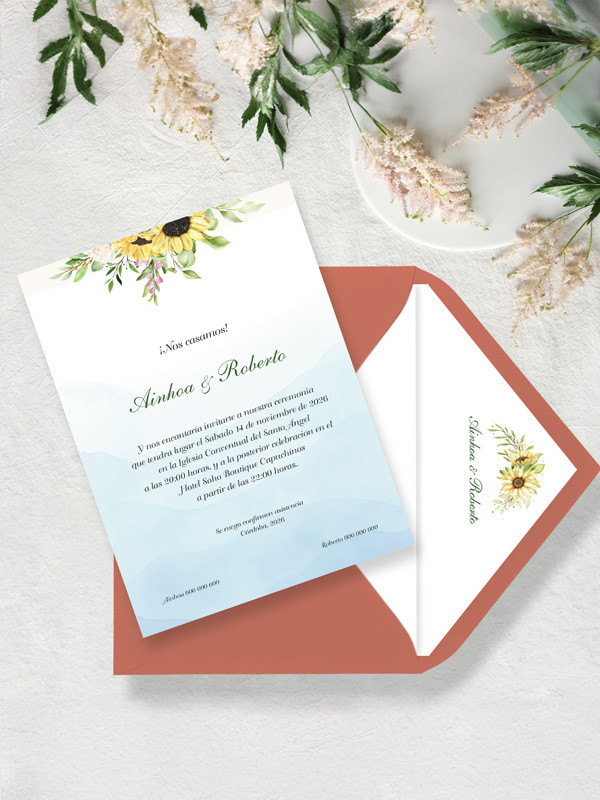 Invitación boda girasoles barata