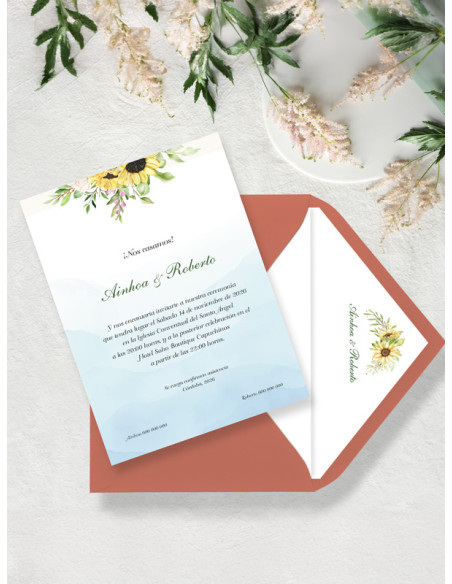Invitación boda girasoles barata