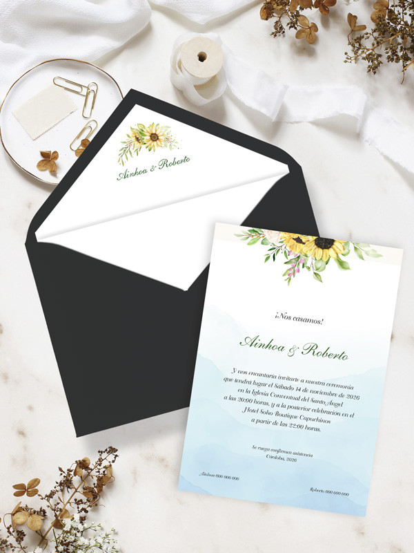 Invitación boda girasoles flores bonitas