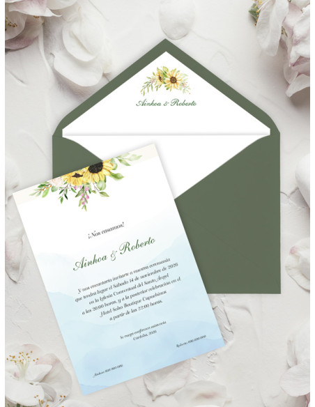 Invitación boda girasoles original