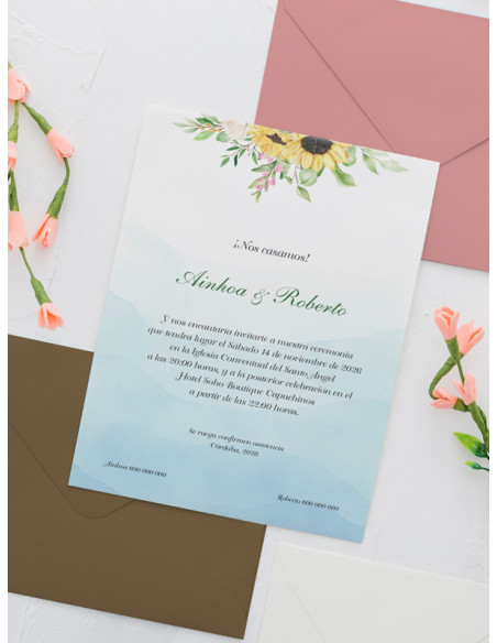 Invitaciones Boda con sobres especiales Girasoles