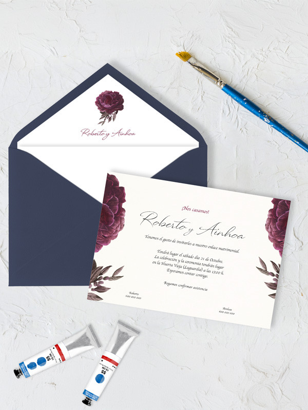 Invitaciones boda flores elegantes