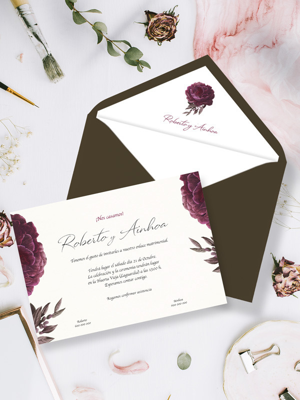 Invitaciones boda flores botanica