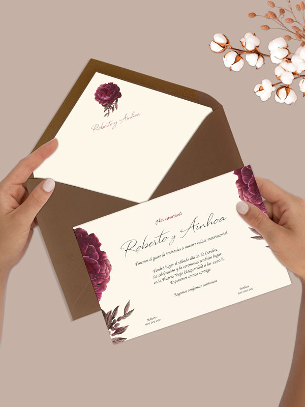 Invitaciones boda rosa bonita con sobre