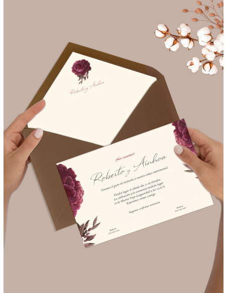 Invitaciones boda rosa bonita con sobre