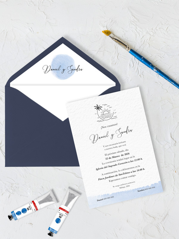 invitaciones boda acuarela playa mar