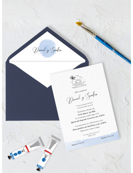 invitaciones boda acuarela playa mar