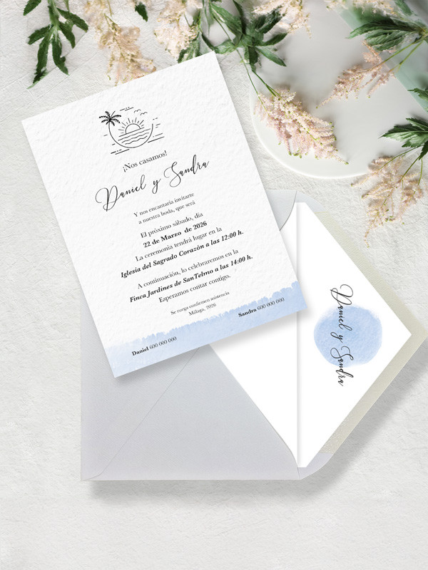 invitaciones boda acuarela playa baratas