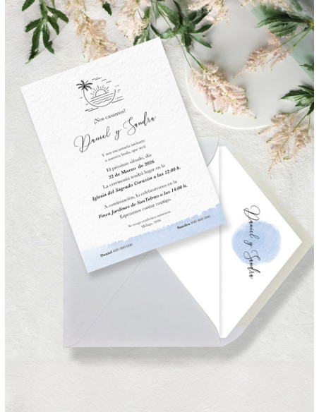 invitaciones boda acuarela playa baratas