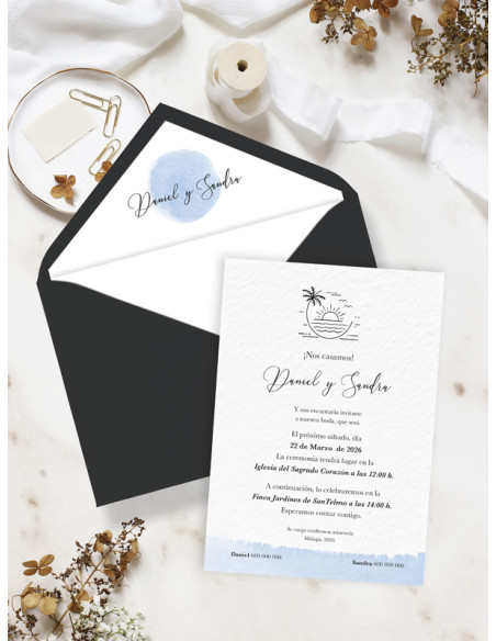 invitaciones boda acuarela playa con sobres