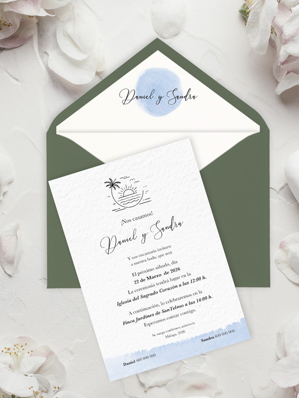 invitaciones boda acuarela playa personalizadas