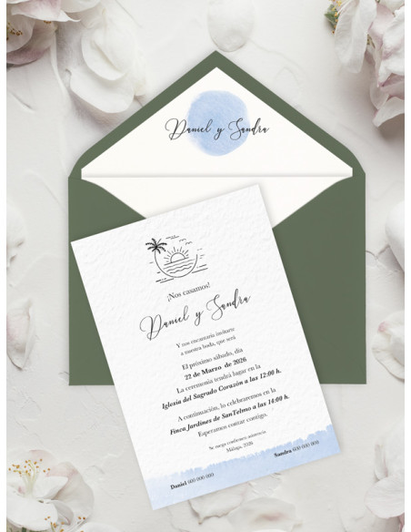 invitaciones boda acuarela playa personalizadas