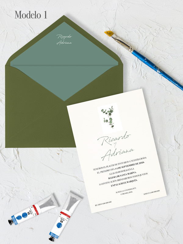 Invitación de boda eucalipto barata