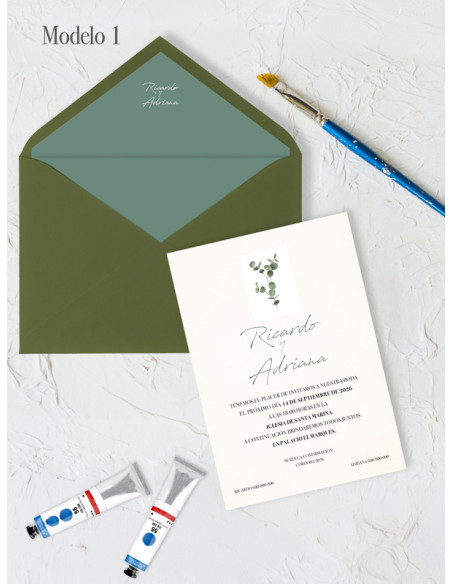 Invitación de boda eucalipto barata
