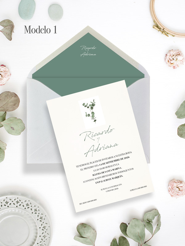 Invitación de boda eucalipto bonita