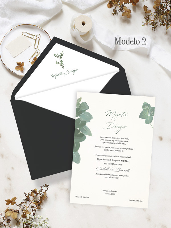 Invitación de boda eucalipto elegante