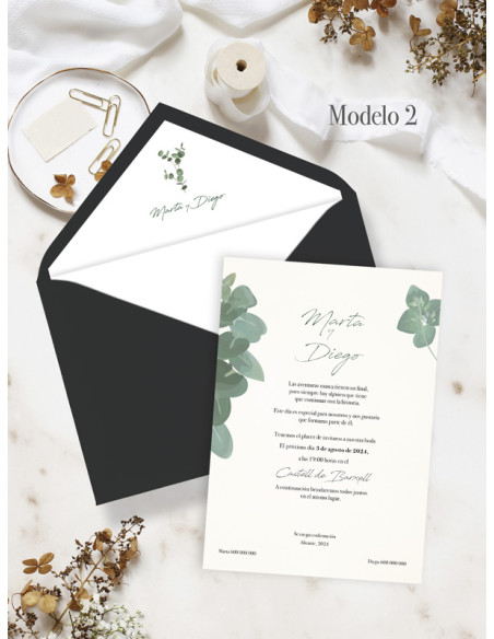 Invitación de boda eucalipto elegante