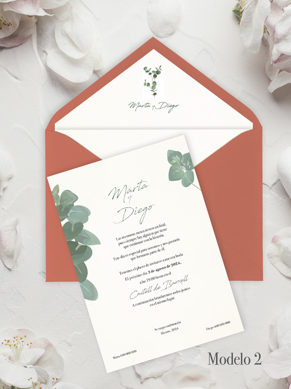 Invitación de boda eucalipto vegetal