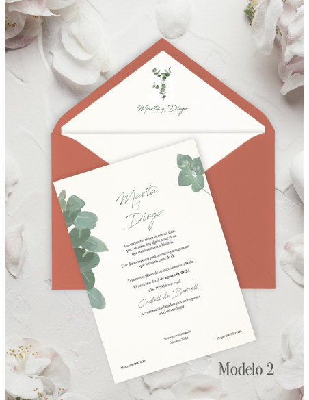 Invitación de boda eucalipto vegetal