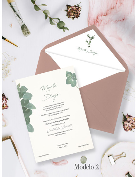 Invitaciones Boda con sobres especiales Eucalipto