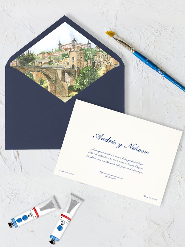 invitación de boda acuarela personalizada Toledo Alcázar