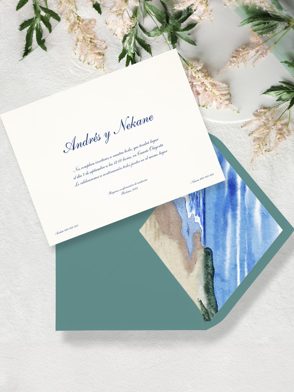 invitación de boda acuarela personalizada Mar playa orilla montaña