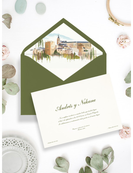 invitación de boda acuarela personalizada Granada Alhambra Andalucía