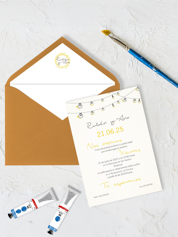Invitacion de boda guirnalda luces personalizada