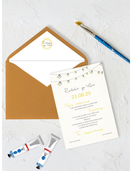 Invitacion de boda guirnalda luces personalizada