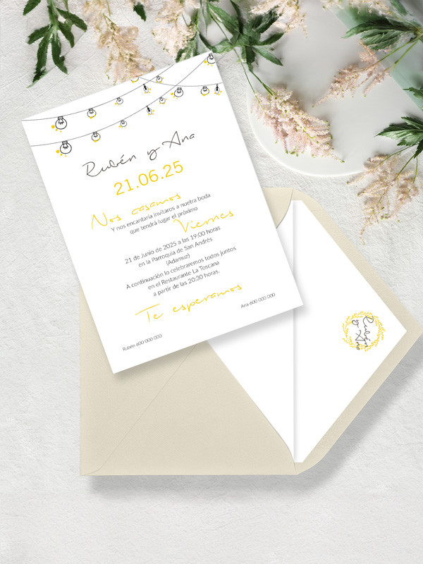 Invitacion de boda guirnalda luces  original