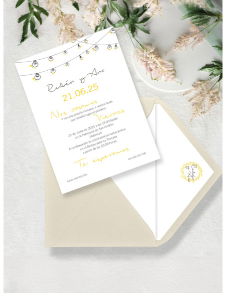 Invitacion de boda guirnalda luces  original