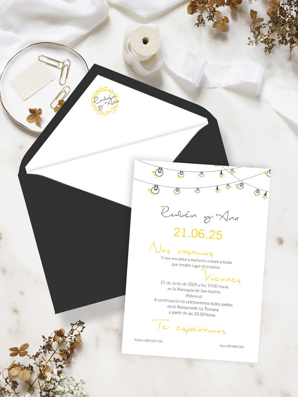 Invitacion de boda guirnalda luces  barata