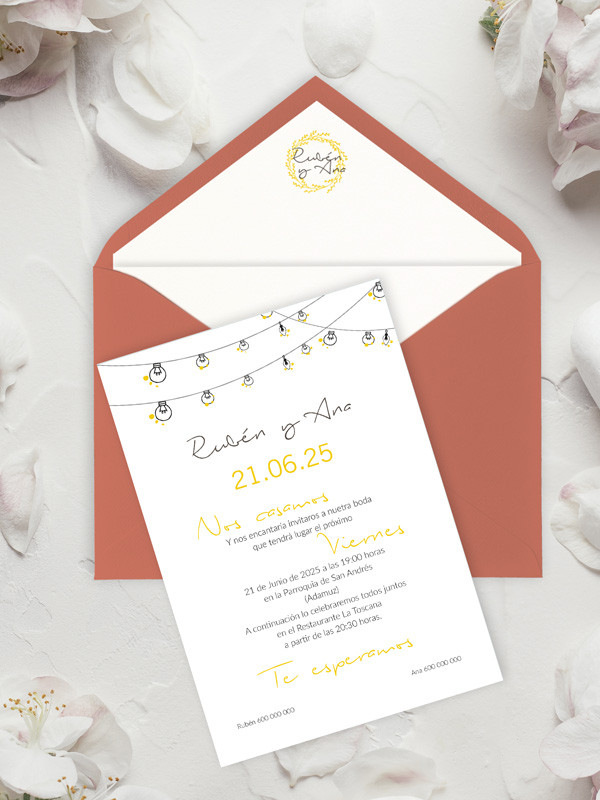 Invitacion de boda guirnalda luces  elegante