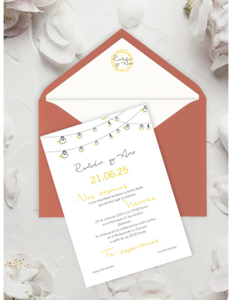 Invitacion de boda guirnalda luces  elegante