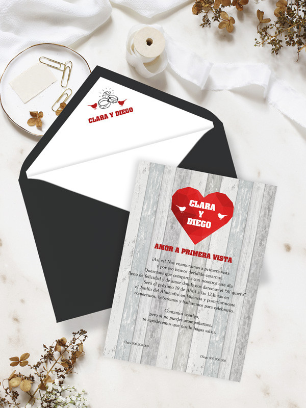 Invitación boda first dates sobre barato