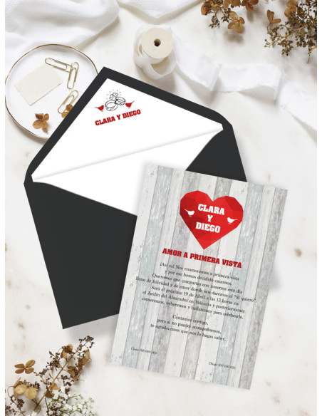 Invitación boda first dates sobre barato