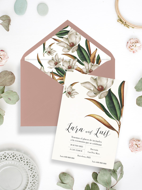 Invitación de boda flor magnolia económica