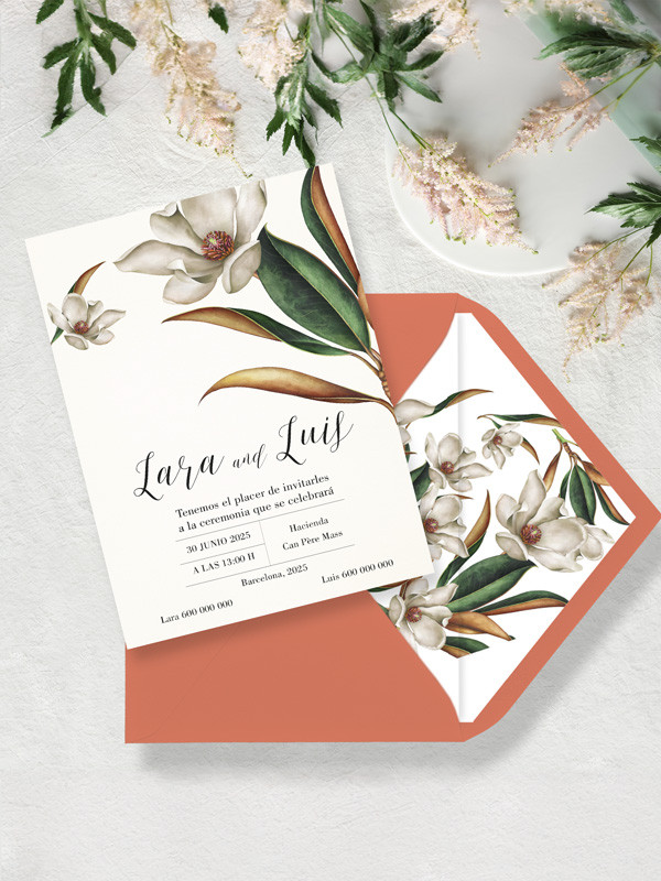 Invitación de boda flor magnolia
