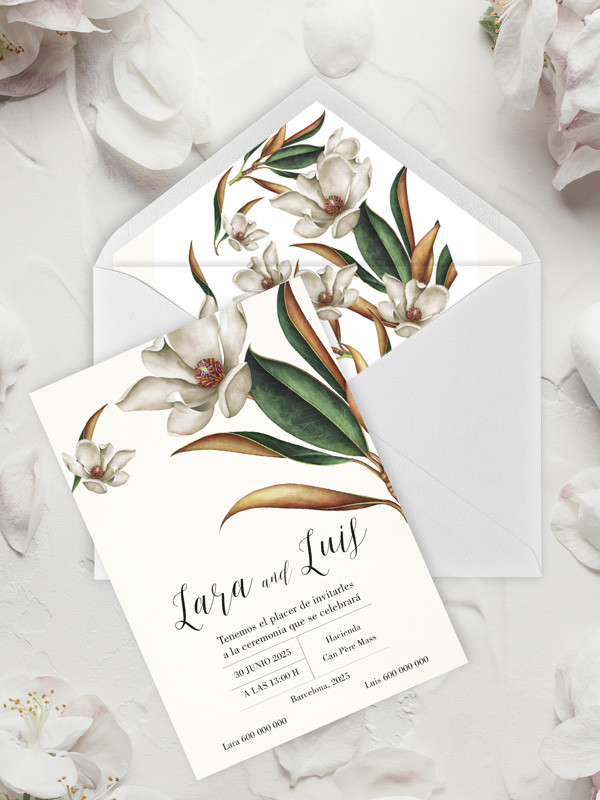 Invitación de boda flor magnolia barata