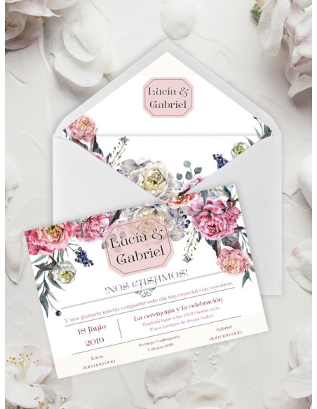 Invitaciones de boda flores peonías