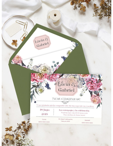 Invitaciones Boda con sobres especiales Peonías