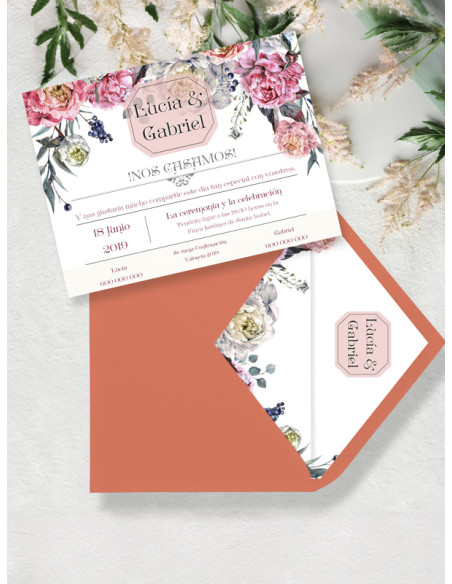Invitaciones Boda con sobres especiales Peonías
