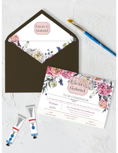 Invitaciones Boda con sobres especiales Peonías