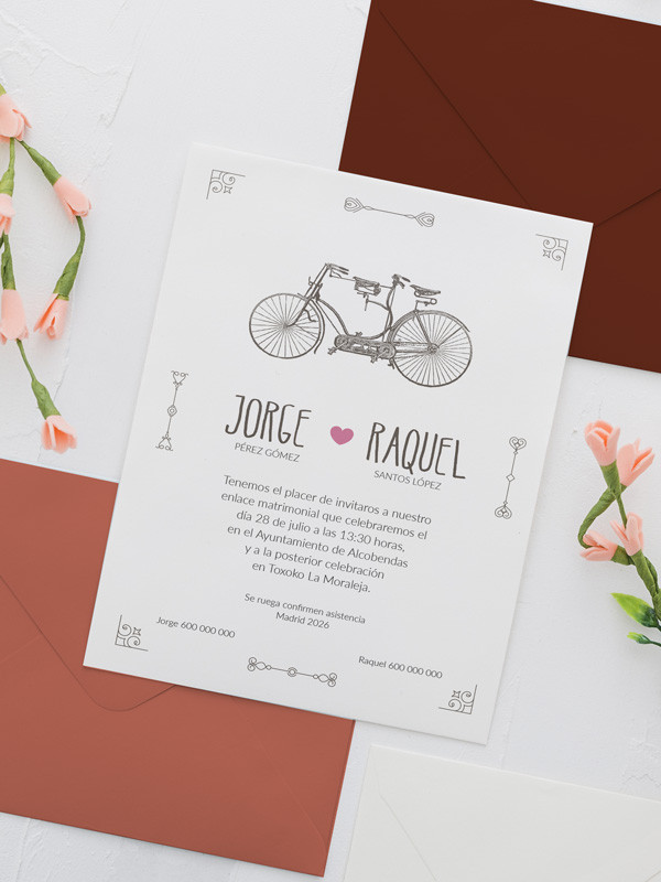 Invitaciones de boda bicicletas viajes