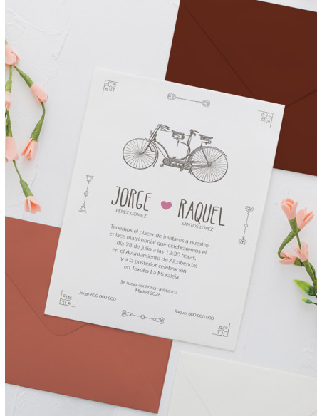 Invitaciones de boda bicicletas viajes